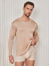 [Beige] SilkSilky-ES Manga larga Cuello Redondo Camiseta de hombre 001