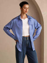 [Raya Diplomática Azul] SilkSilky-ES Long Sleeve Lapel Collar Blusas de Mujer 005