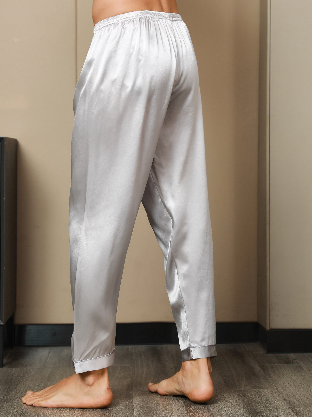 [Gris] SilkSilky-ES Seda Pura Mens Sleep Bottoms 006