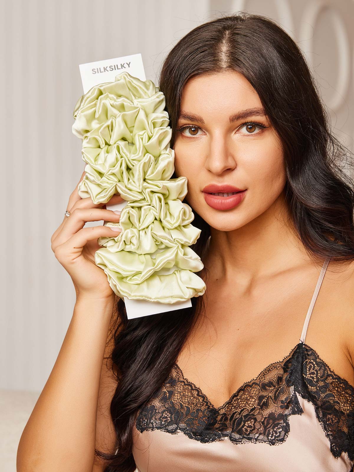[Verde Claro] SilkSilky-ES 19Momme Seda Pura Scrunchie 001
