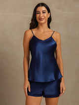 [Azul Oscuro] SilkSilky-ES Spaghetti Strap V Neck Conjunto de tirantes 003