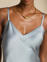 [Azul Grisáceo] SilkSilky-ES Spaghetti Strap V Neck Vestido 006