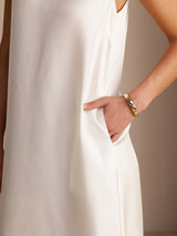 [Blanco] SilkSilky-ES Sleeveless Crew Neck Vestido 005