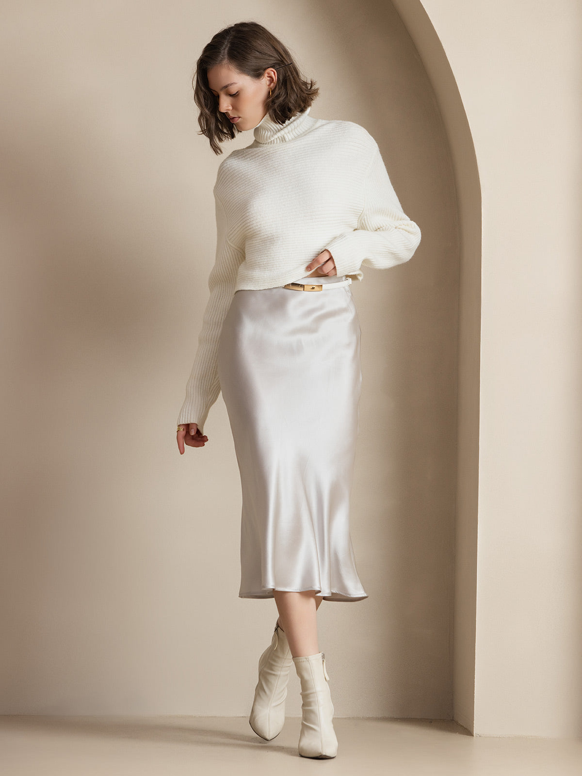 [Gris Claro] SilkSilky-ES 19Momme Seda Pura Skirt 001