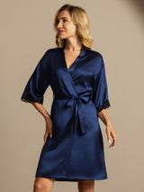[Azul Oscuro] SilkSilky-ES Half Sleeve Bata de mujer 005