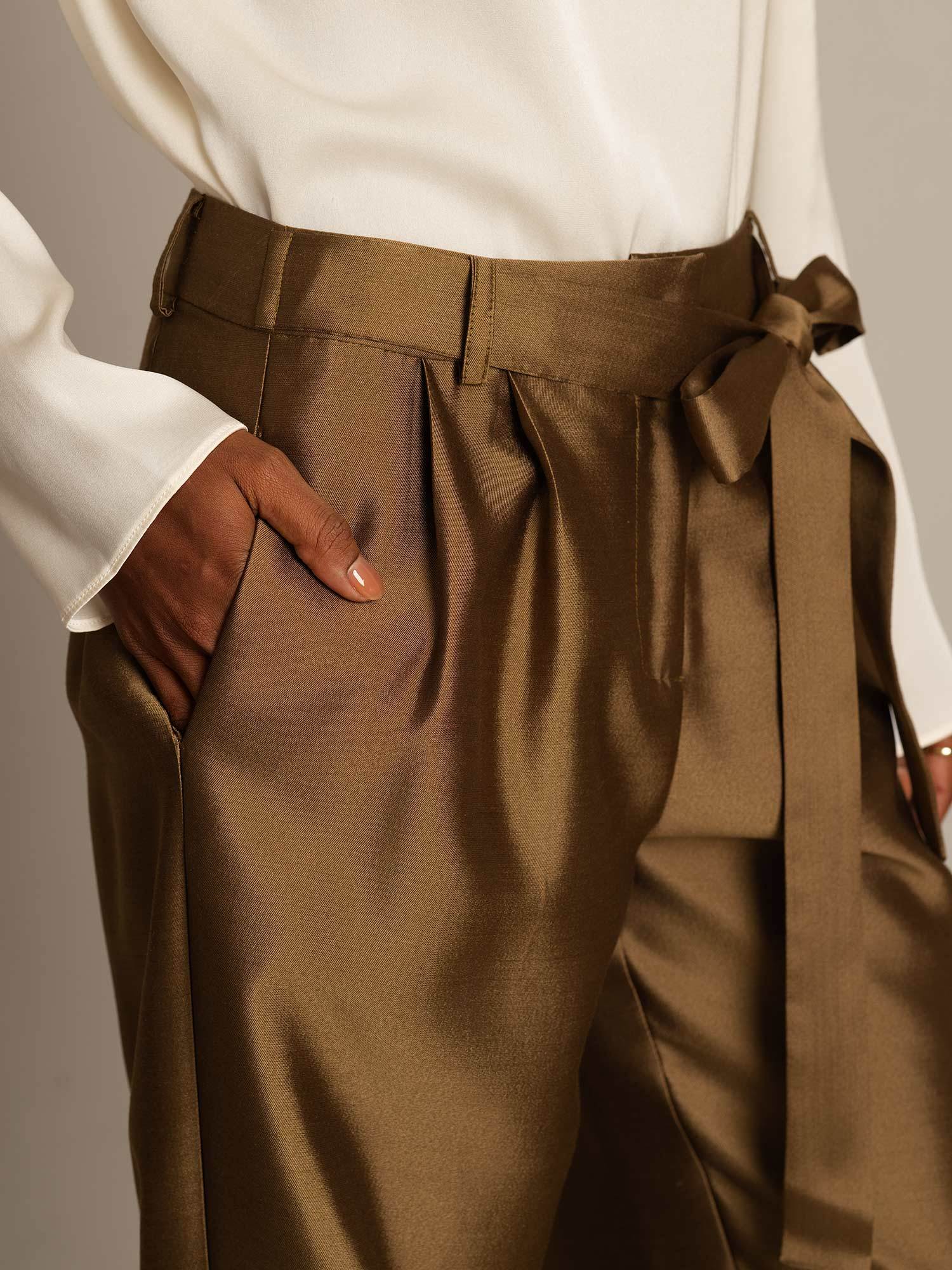 [Bronce] SilkSilky-ES 32Momme Silk-Wool Blend Womens Pants 004,