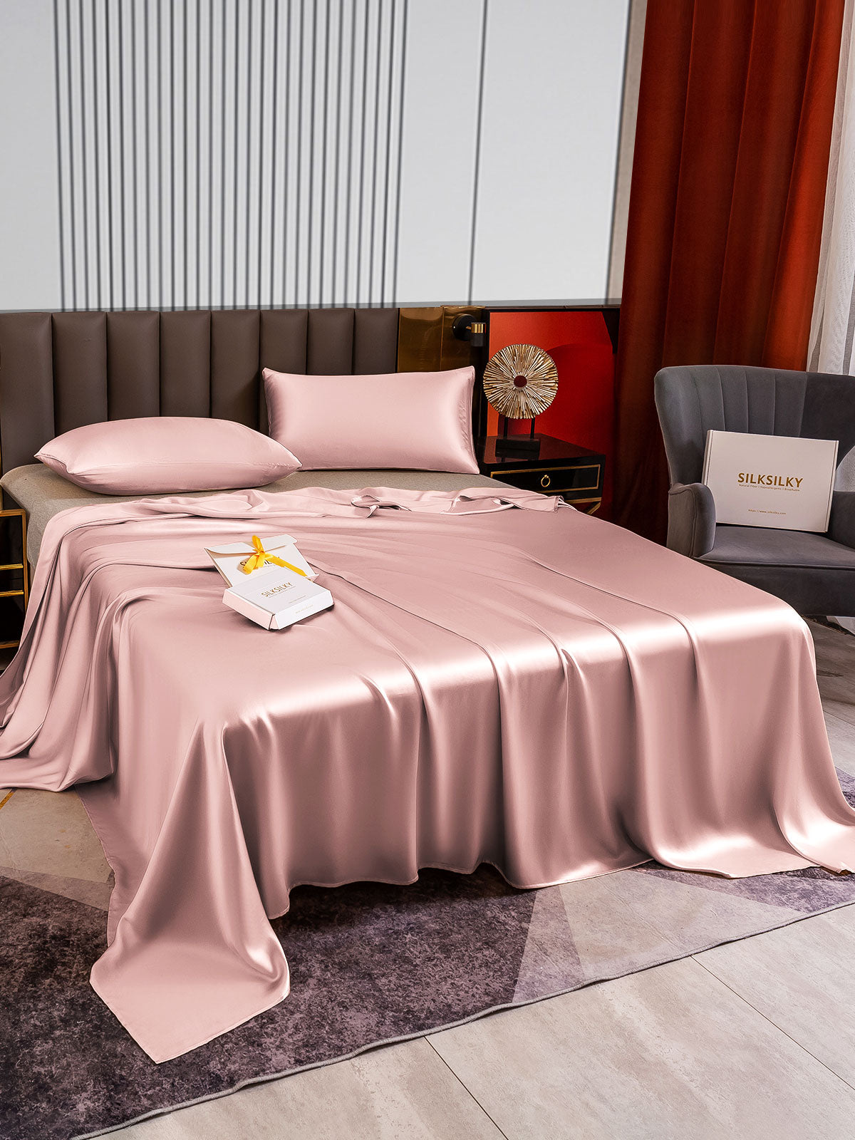 [Malva Pálido] SilkSilky-ES 22Momme Seda Pura Bedding Set 003