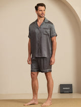 [Ginkgo Negro] SilkSilky-ES Short Sleeve Lapel Collar Pijamas de hombre 004