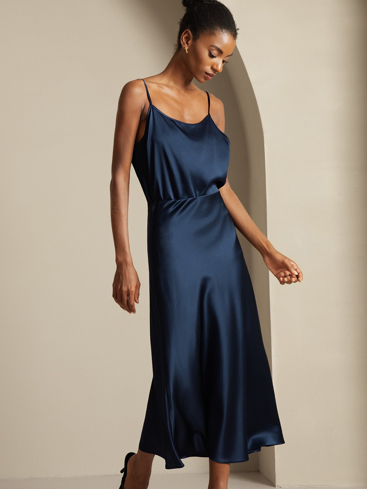 [Azul Oscuro] SilkSilky-ES 19Momme Seda Pura Womens Outfit Sets 006,