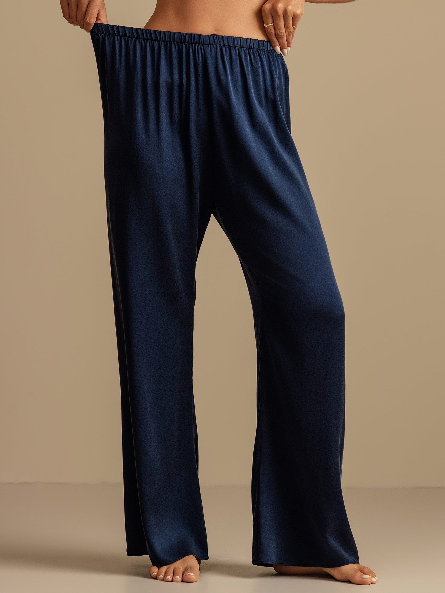 [Azul Oscuro] SilkSilky-ES 19Momme Seda Womens Sleep Bottoms 005,