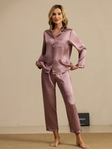[Malva Pálido] SilkSilky-ES Long Sleeve Lapel Collar Pijamas de mujer 001