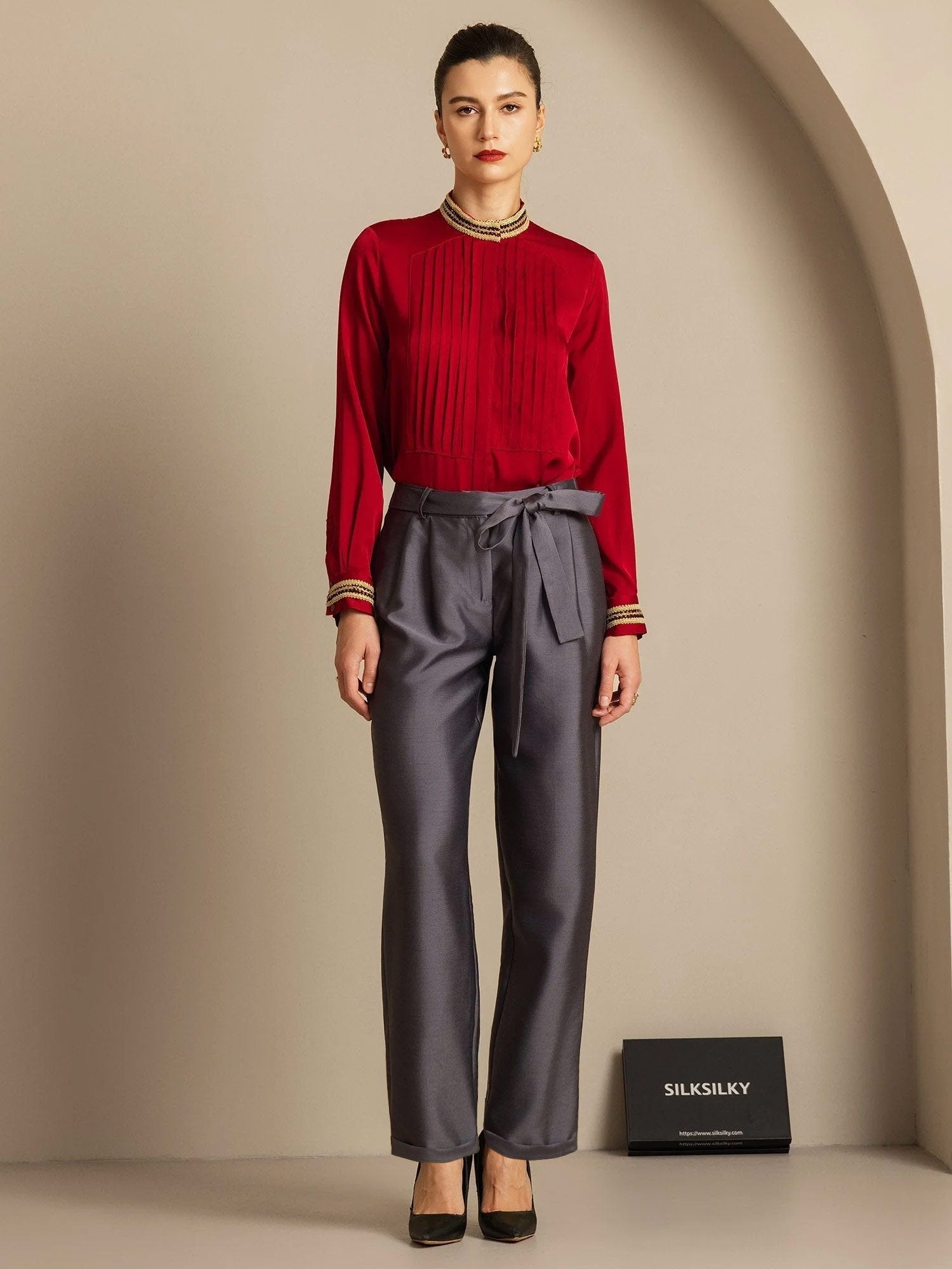 [Gris] SilkSilky-ES 32Momme Seda Womens Pants 006