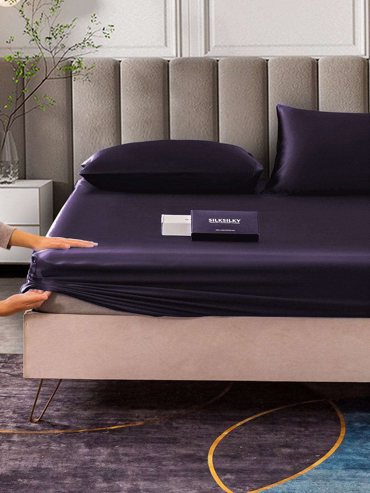 [Morado Oscuro] SilkSilky-ES 22Momme Seda Pura Bedding Set 006,