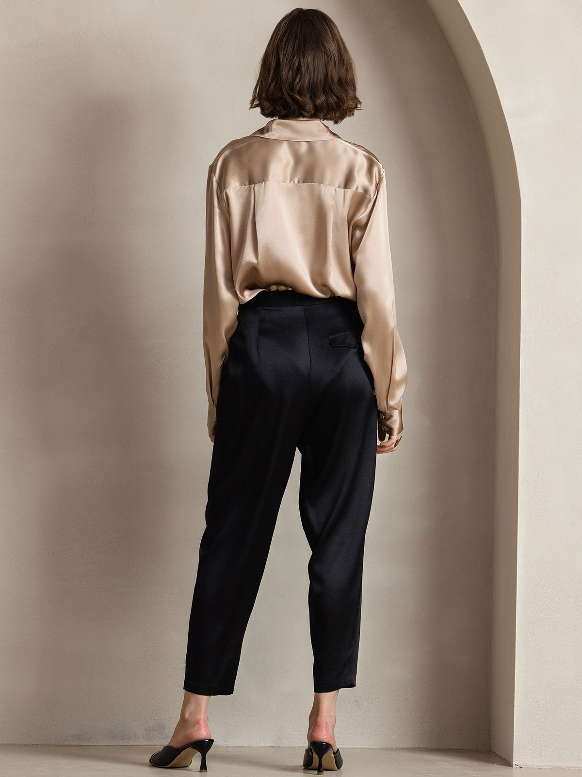 [Champán] SilkSilky-ES Seda Lapel Collar Blusas de Mujer 004