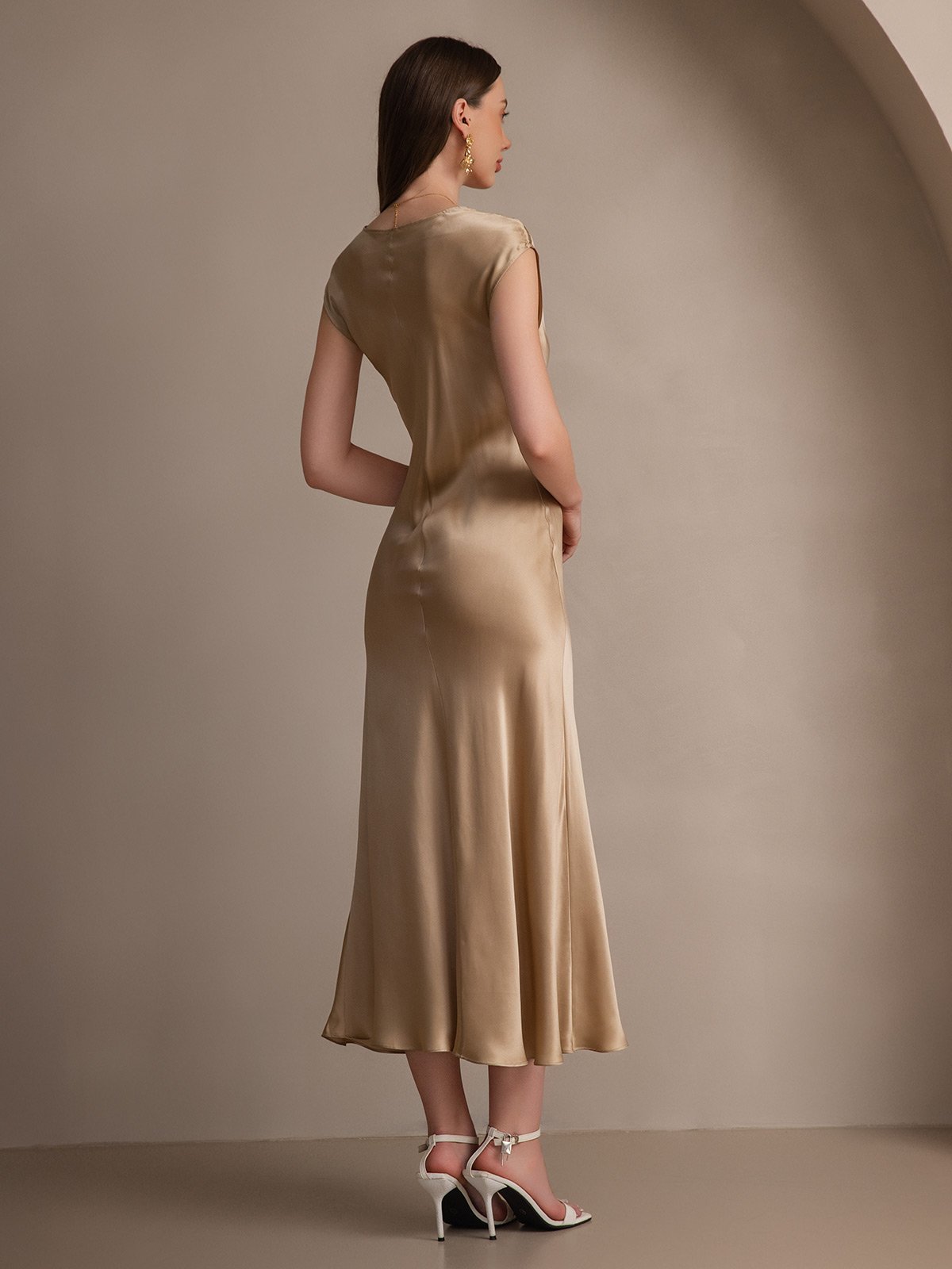 [Champán] SilkSilky-ES 19Momme Seda Dress 002