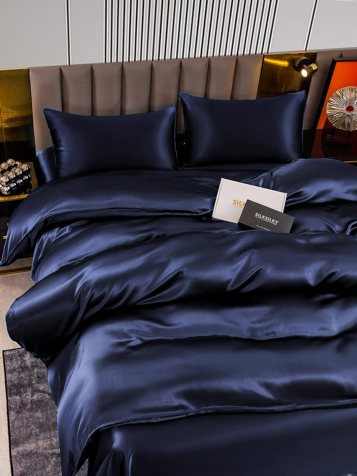 [Azul Oscuro] SilkSilky-ES 22Momme Seda Pura Bedding Set 004