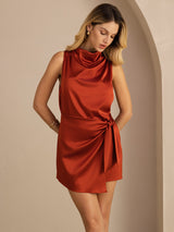 [Caramelo] SilkSilky-ES Sleeveless Cowl Neck Vestido 004