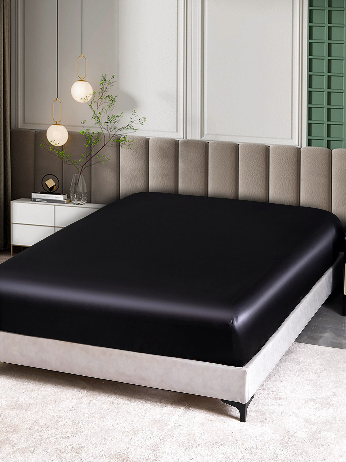 [Negro] SilkSilky-ES 25Momme Seda Pura Sheet 001