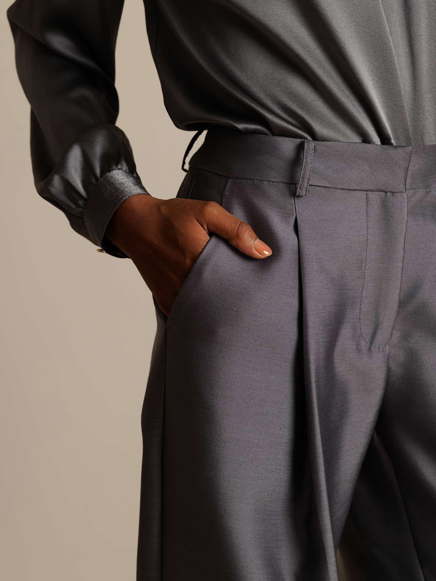 [Gris] SilkSilky-ES 32Momme Silk-Wool Blend Womens Pants 004,