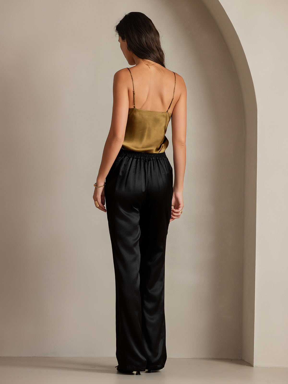 [Negro] SilkSilky-ES 19Momme Seda Womens Pants 002