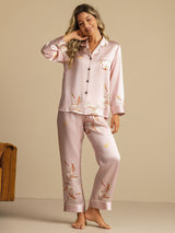 [Rosa] SilkSilky-ES Long Sleeve Lapel Collar Pijamas de mujer 001