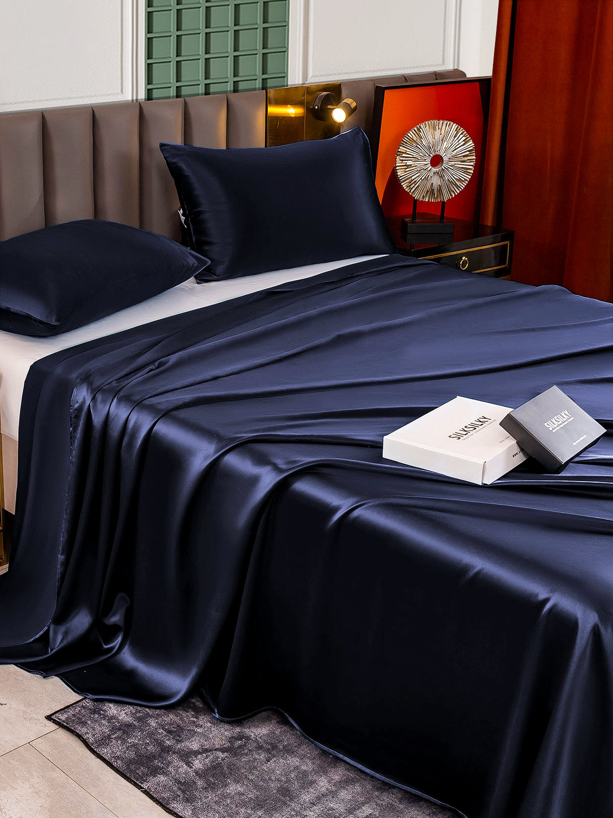 [Azul Oscuro] SilkSilky-ES 25Momme Seda Pura Bedding Set 004