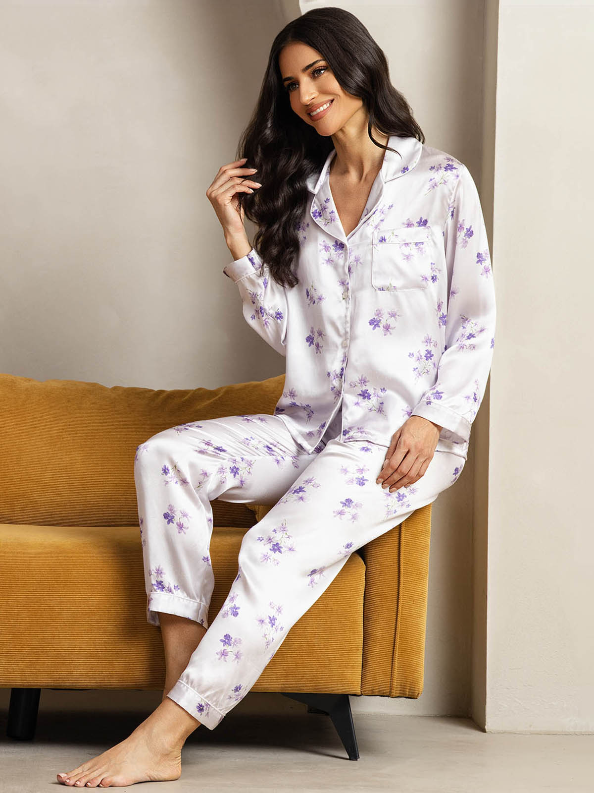 [Flor de Lila] SilkSilky-ES Seda Pura Womens Pajamas 003