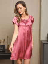 [Malva Pálido] SilkSilky-ES Cap Sleeve Square Neck Camisón 005