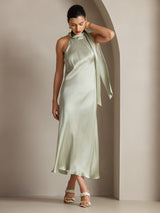 [Verde Claro] SilkSilky-ES Sleeveless Halter Vestido 005
