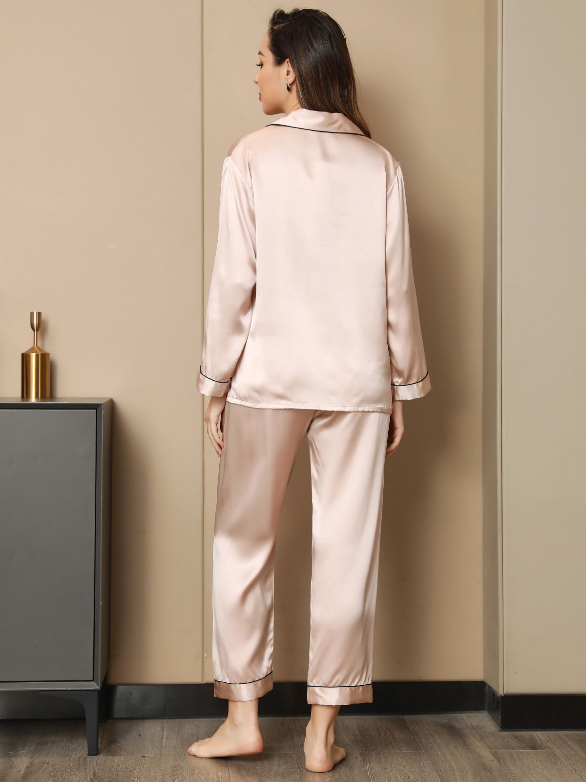 [Light Pink] SilkSilky-AU Pure Silk Notch Collar Women's Pyjamas 003,