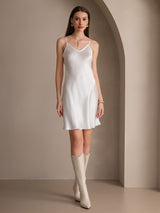 [Blanco] SilkSilky-ES Spalline Sottili Cuello en V Vestido 006