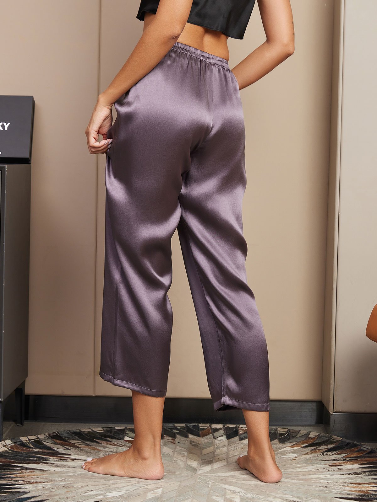 [Gris Púrpura] SilkSilky-ES Seda Pura Womens Sleep Bottoms 002
