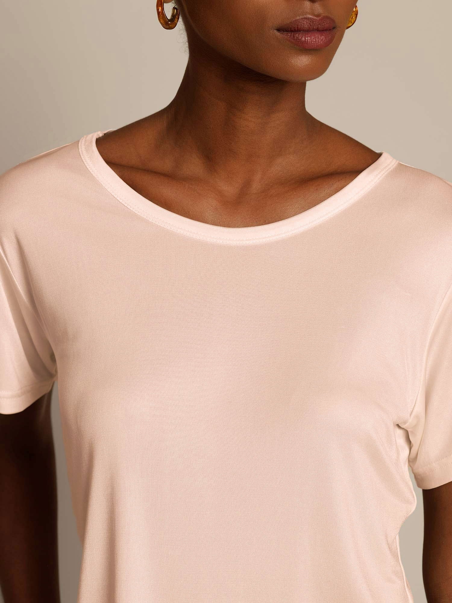 [Rosa Claro] SilkSilky-ES Manga corta Cuello Redondo Camisetas de Mujer 004