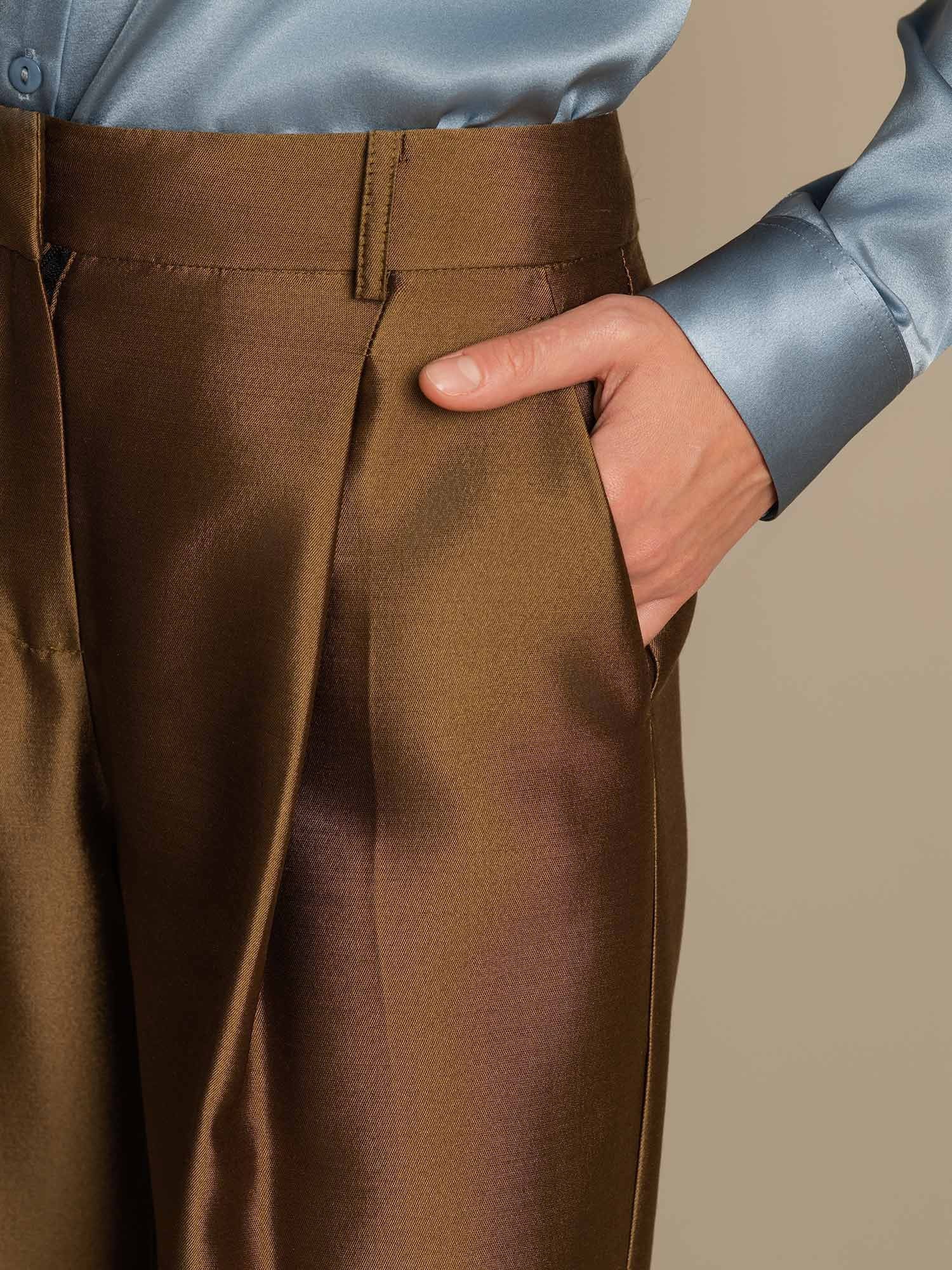 [Bronce] SilkSilky-ES 32Momme Silk-Wool Blend Womens Pants 004,