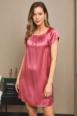 [Malva Pálido] SilkSilky-ES Cap Sleeve Square Neck Camisón 006