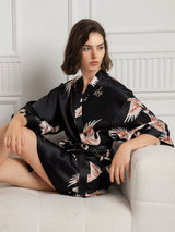 [Negro] SilkSilky-ES 3/4 Sleeve Bata de mujer 004