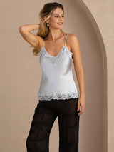 [Azul Grisáceo] SilkSilky-ES V Neck Top de tirantes 001
