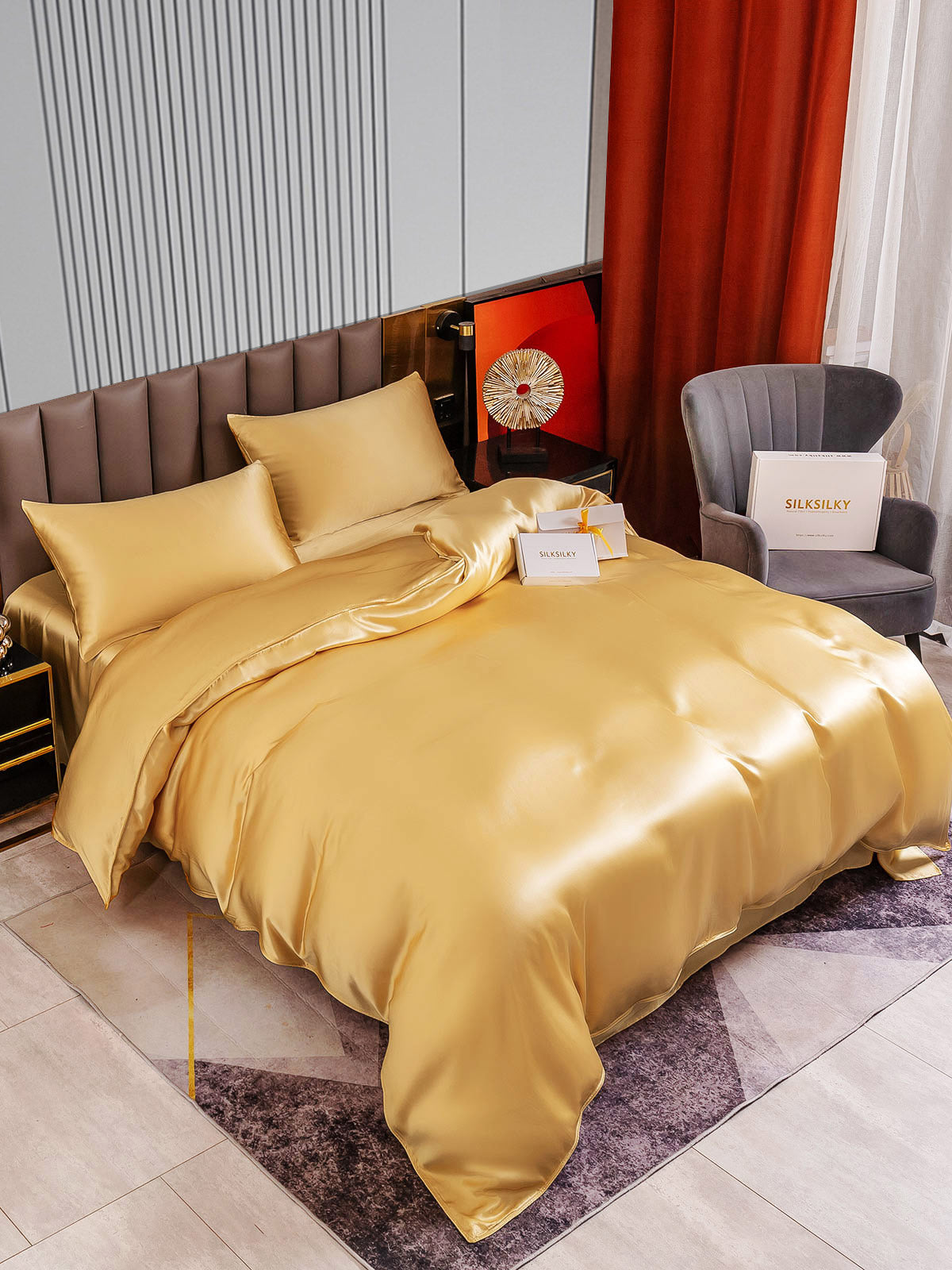 [Champán] SilkSilky-ES 22Momme Seda Pura Bedding Set 003