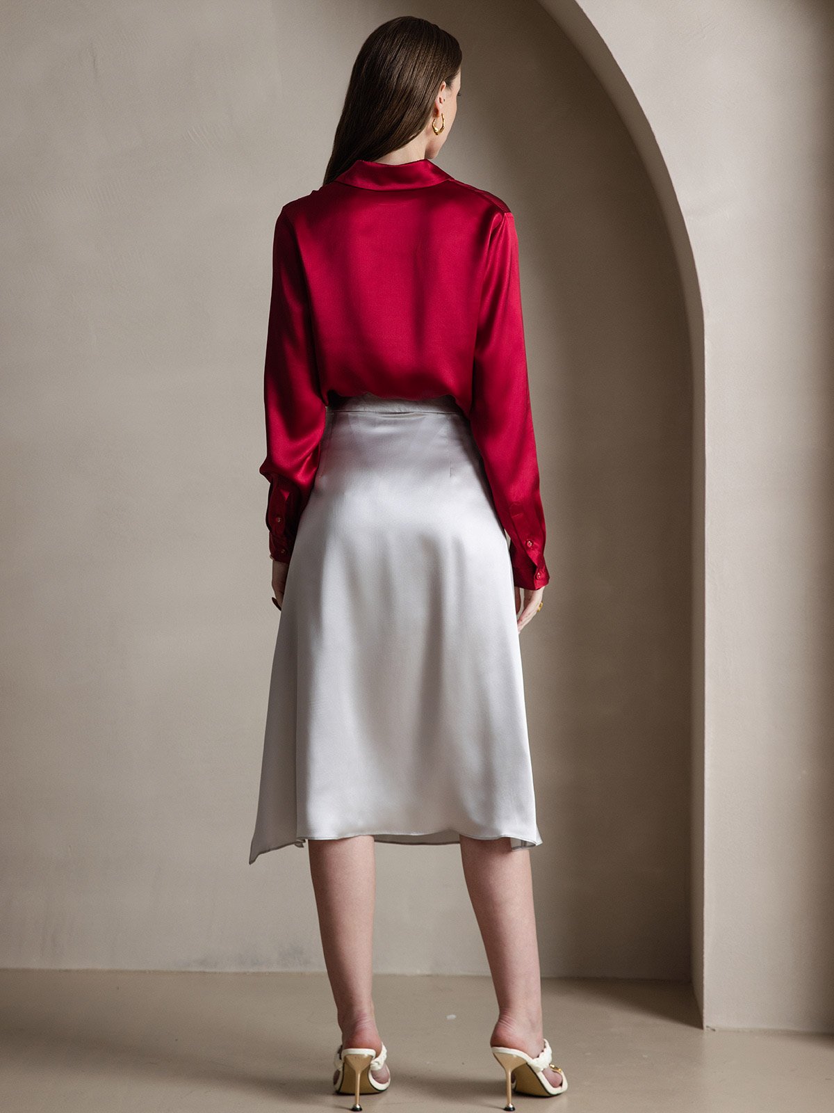 [Vino] SilkSilky-ES 19Momme Seda Manga larga Cuello Camisero Blusas de Mujer 004