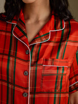 [Cuadros Rojos] SilkSilky-ES Short Sleeve Notch Collar Pijamas de mujer 004