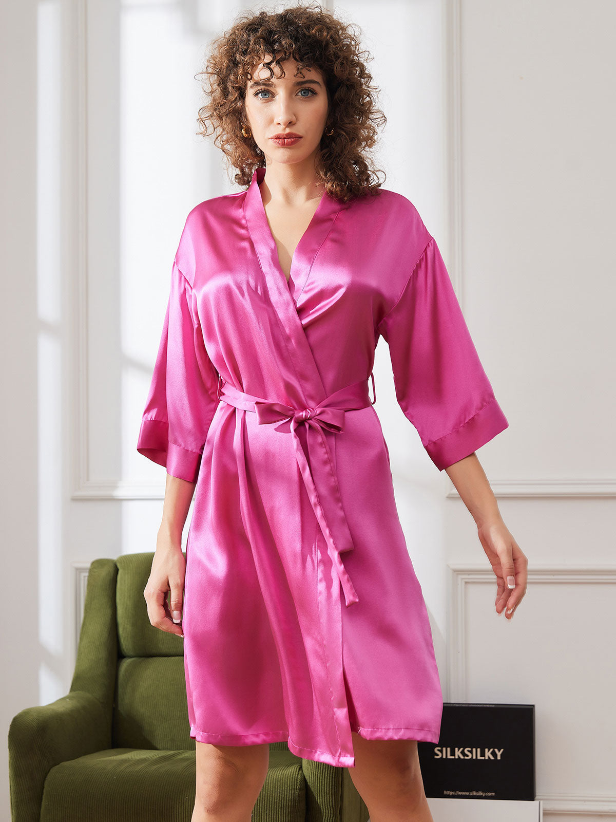 [Rosa Roja] SilkSilky-ES Seda Pura Womens Robe 003