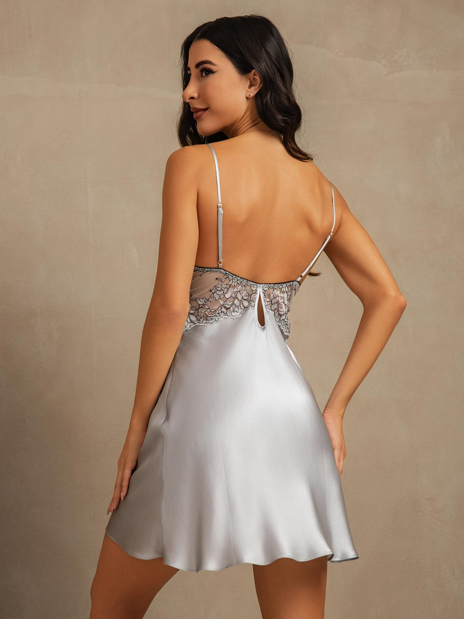 [Azul Grisáceo] SilkSilky-ES Seda Pura Sin mangas Nightgown 002