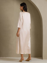 [Beige] SilkSilky-ES 3/4 Sleeve Round Neck Vestido 002