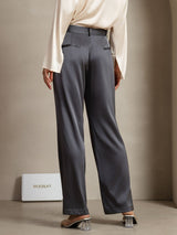 [Gris Oscuro] SilkSilky-ES 19Momme Seda Womens Pants 006,