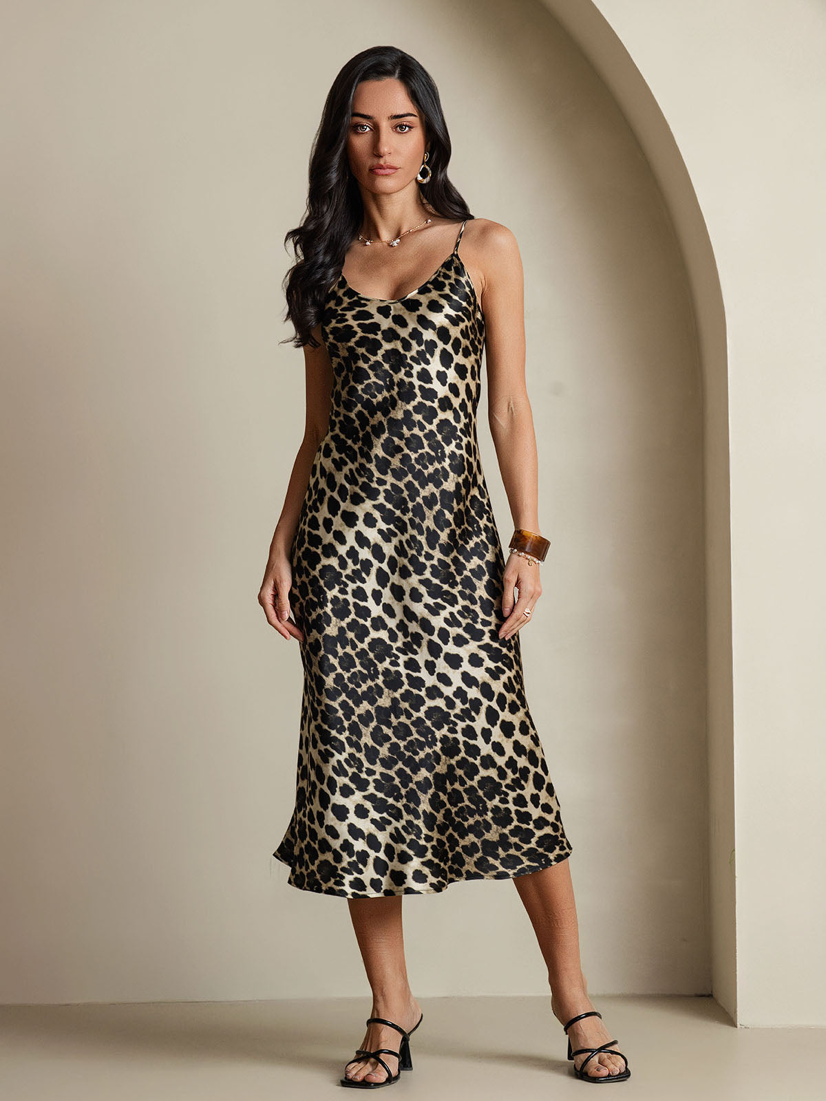 SilkSilky-ES Seda Pura Sin mangas Nightgown Leopardo 001