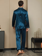 [Azul Real] SilkSilky-ES Long Sleeve Lapel Collar Pijamas de hombre 002