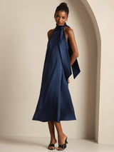 [Azul Oscuro] SilkSilky-ES Sleeveless Halter Vestido 003