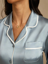 [Azul Grisáceo] SilkSilky-ES Long Sleeve Lapel Collar Pijamas de mujer 004