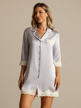 [Lavanda] SilkSilky-ES Seda Pura Cuello Camisero Camisas de dormir 009