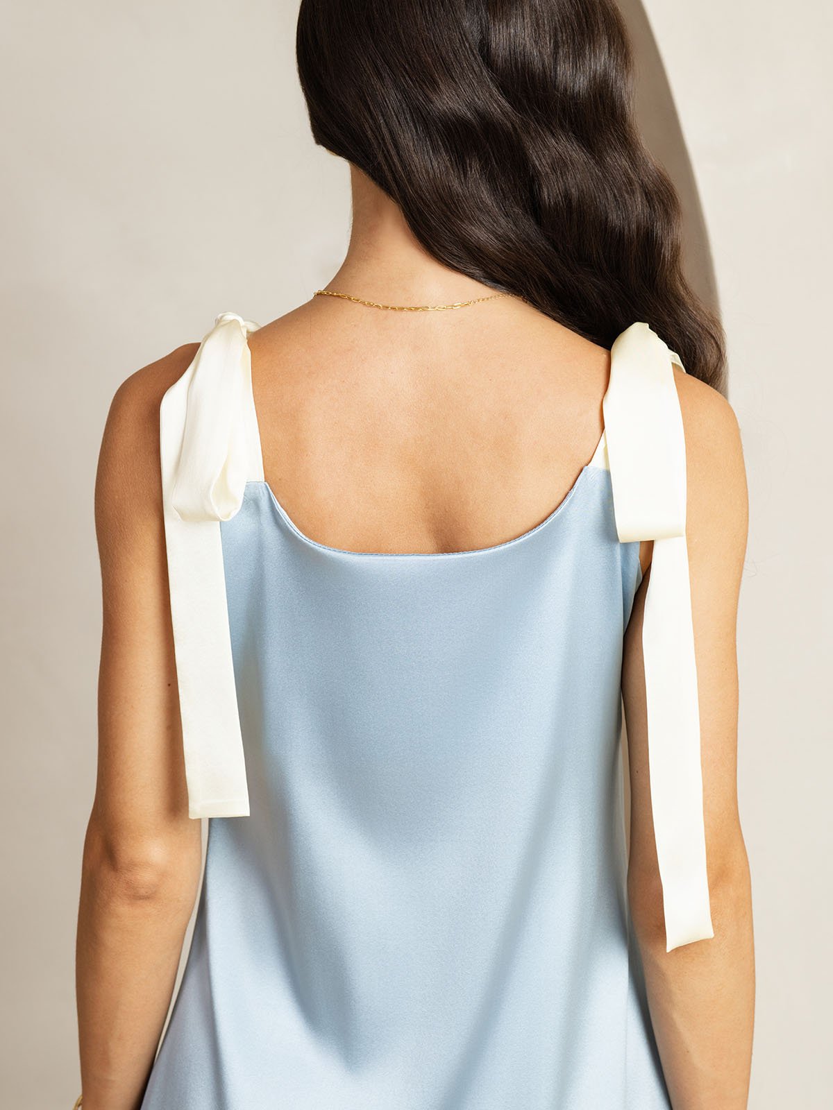 [Azul Grisáceo] SilkSilky-ES 19Momme Seda Square Neck Vestido 006